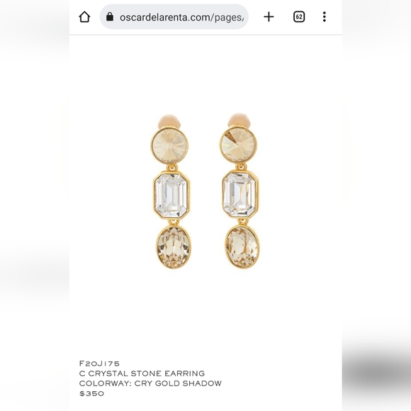 18K Oscar De La Renta Rose Clear Taupe Swarovski Crystals Clip on Drop Earrings - Picture 9 of 9